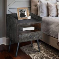 1-Drawer Gray Raised Top Wooden Nightstand 15 in. L x 18 in. W x 25 in. H by The Urban Port -The Urban Port Sales gray the urban port nightstands upt 230851 fa 1000