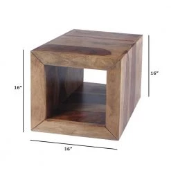 Cube Shaped Brown Rosewood Side Table with Cutout Bottom by The Urban Port -The Urban Port Sales light brown the urban port end side tables upt 30350 40 1000