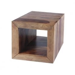Cube Shaped Brown Rosewood Side Table with Cutout Bottom by The Urban Port