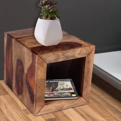 Cube Shaped Brown Rosewood Side Table with Cutout Bottom by The Urban Port -The Urban Port Sales light brown the urban port end side tables upt 30350 a0 1000
