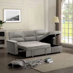 89.5 in. W Light Gray Fabric 2 Piece Pull Out Sleeper Sofa with Storage Chaise and Split Back by The Urban Port -The Urban Port Sales light gray the urban port sofa beds upt 248140 31 1000