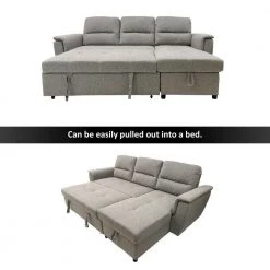 89.5 in. W Light Gray Fabric 2 Piece Pull Out Sleeper Sofa with Storage Chaise and Split Back by The Urban Port -The Urban Port Sales light gray the urban port sofa beds upt 248140 76 1000