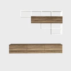 70.7 In. Light Walnut and White Wall Mount TV Console with 3 Doors and 1 Floating Shelf and Fits TV's up to 70 in. by The Urban Port 12 70.7 In. Light Walnut and White Wall Mount TV Console with 3 Doors and 1 Floating Shelf and Fits TV's up to 70 in. by The Urban Port -The Urban Port Sales light walnut and white the urban port tv stands upt 272764 1f 1000