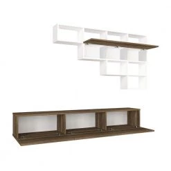 70.7 In. Light Walnut and White Wall Mount TV Console with 3 Doors and 1 Floating Shelf and Fits TV's up to 70 in. by The Urban Port 11 70.7 In. Light Walnut and White Wall Mount TV Console with 3 Doors and 1 Floating Shelf and Fits TV's up to 70 in. by The Urban Port -The Urban Port Sales light walnut and white the urban port tv stands upt 272764 4f 1000