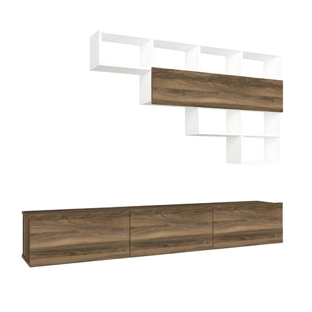 70.7 In. Light Walnut and White Wall Mount TV Console with 3 Doors and 1 Floating Shelf and Fits TV's up to 70 in. by The Urban Port 1 70.7 In. Light Walnut and White Wall Mount TV Console with 3 Doors and 1 Floating Shelf and Fits TV's up to 70 in. by The Urban Port