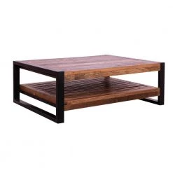 39 .5 in. Multicolor Rectangle Rustic Wooden Coffee Table with Planked Bottom Shelf by The Urban Port