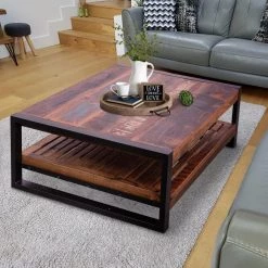 39 .5 in. Multicolor Rectangle Rustic Wooden Coffee Table with Planked Bottom Shelf by The Urban Port -The Urban Port Sales multicolor the urban port coffee tables upt 238091 76 1000