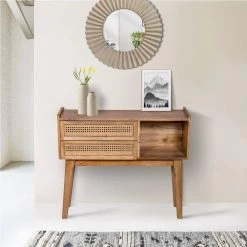 12 in. Natural Brown 30 in. Rectangular Mango Wood Console Table with 2-Drawer and Cane Rattan Panels by The Urban Port -The Urban Port Sales natural brown the urban port console tables upt 272542 31 1000