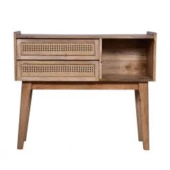 12 in. Natural Brown 30 in. Rectangular Mango Wood Console Table with 2-Drawer and Cane Rattan Panels by The Urban Port