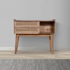 12 in. Natural Brown 30 in. Rectangular Mango Wood Console Table with 2-Drawer and Cane Rattan Panels by The Urban Port -The Urban Port Sales natural brown the urban port console tables upt 272542 a0 1000