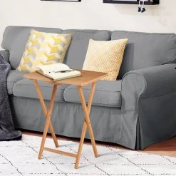 19 in. Natural Brown Rectangular Handcrafted Rubberwood TV Tray End Table with Folding X Shape Frame by The Urban Port -The Urban Port Sales natural brown the urban port end side tables upt 266381 31 1000