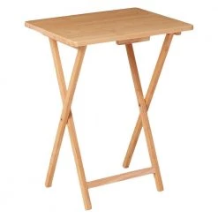 19 in. Natural Brown Rectangular Handcrafted Rubberwood TV Tray End Table with Folding X Shape Frame by The Urban Port