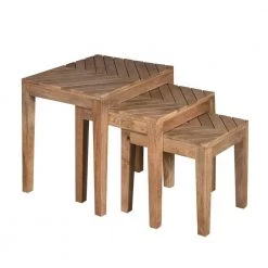 20 in. Natural Brown 3-Piece Mango Wood Rectangular Nesting Table Set with Inlaid Herringbone Design by The Urban Port