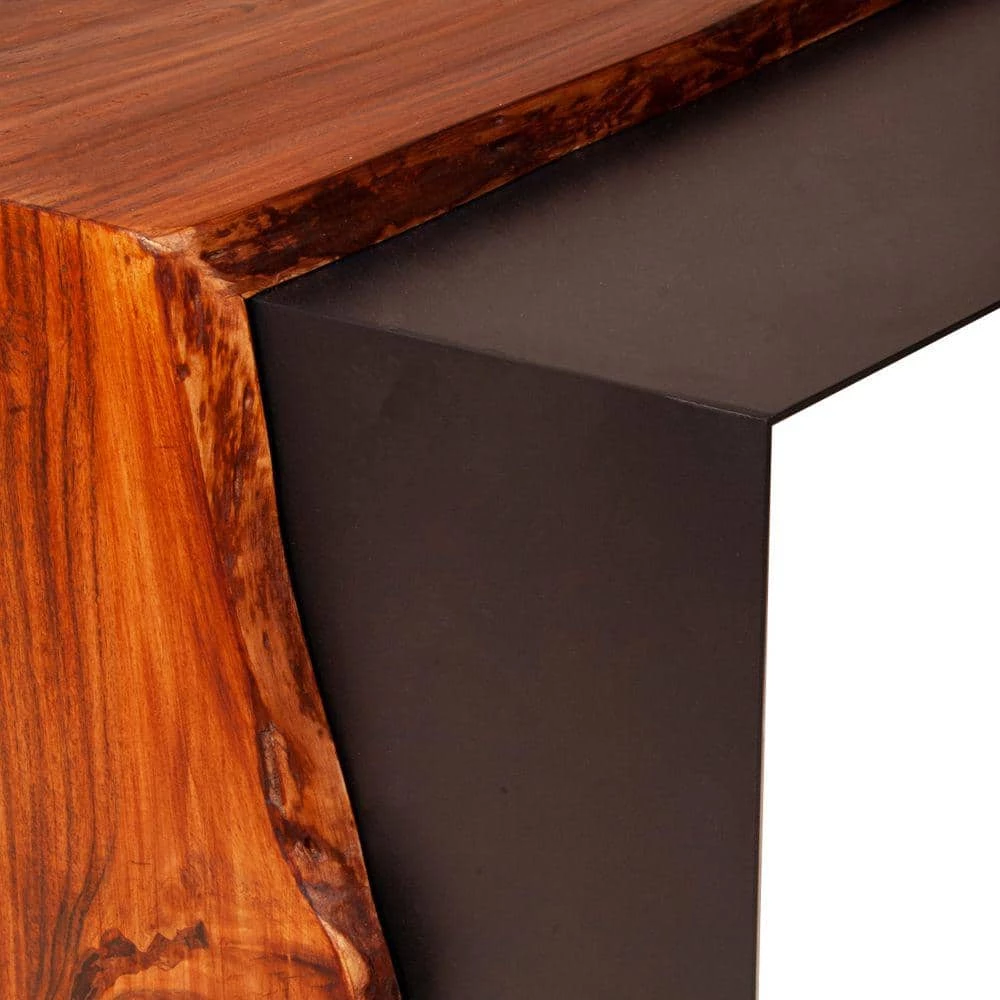 52.8 in. Oak Brown and Black Rectangle Acacia Wood Coffee Table with Horizontal Split Design and Live Edge by The Urban Port 8 52.8 in. Oak Brown and Black Rectangle Acacia Wood Coffee Table with Horizontal Split Design and Live Edge by The Urban Port - Image 8