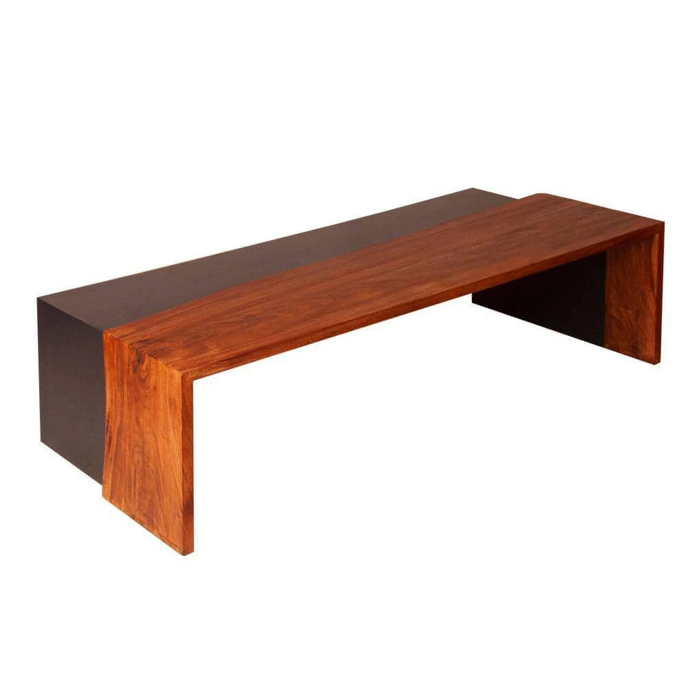 52.8 in. Oak Brown and Black Rectangle Acacia Wood Coffee Table with Horizontal Split Design and Live Edge by The Urban Port 7 52.8 in. Oak Brown and Black Rectangle Acacia Wood Coffee Table with Horizontal Split Design and Live Edge by The Urban Port - Image 7