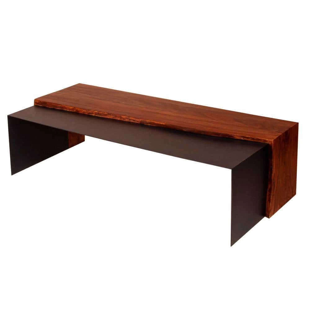 52.8 in. Oak Brown and Black Rectangle Acacia Wood Coffee Table with Horizontal Split Design and Live Edge by The Urban Port 1 52.8 in. Oak Brown and Black Rectangle Acacia Wood Coffee Table with Horizontal Split Design and Live Edge by The Urban Port