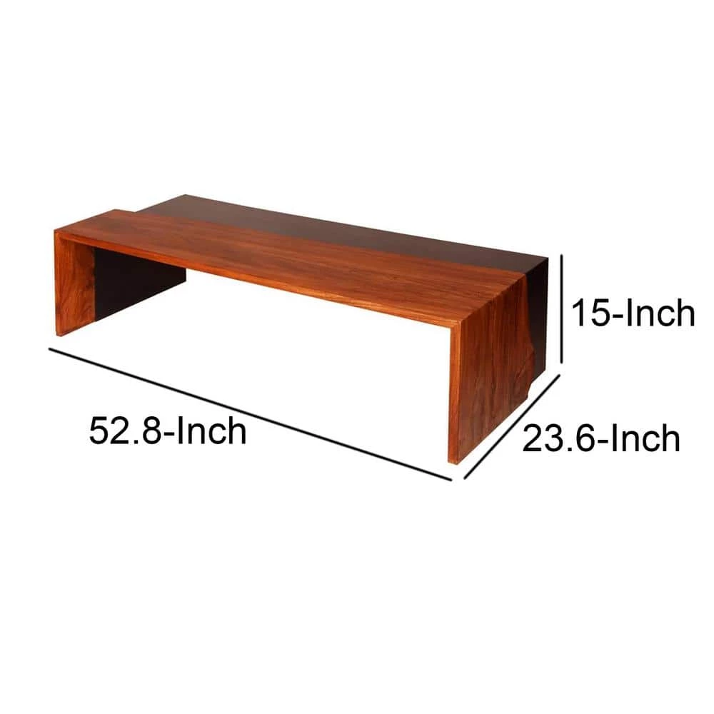 52.8 in. Oak Brown and Black Rectangle Acacia Wood Coffee Table with Horizontal Split Design and Live Edge by The Urban Port 11 52.8 in. Oak Brown and Black Rectangle Acacia Wood Coffee Table with Horizontal Split Design and Live Edge by The Urban Port - Image 11