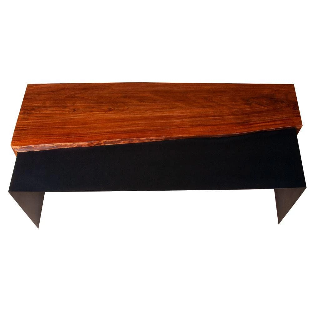 52.8 in. Oak Brown and Black Rectangle Acacia Wood Coffee Table with Horizontal Split Design and Live Edge by The Urban Port 3 52.8 in. Oak Brown and Black Rectangle Acacia Wood Coffee Table with Horizontal Split Design and Live Edge by The Urban Port - Image 3