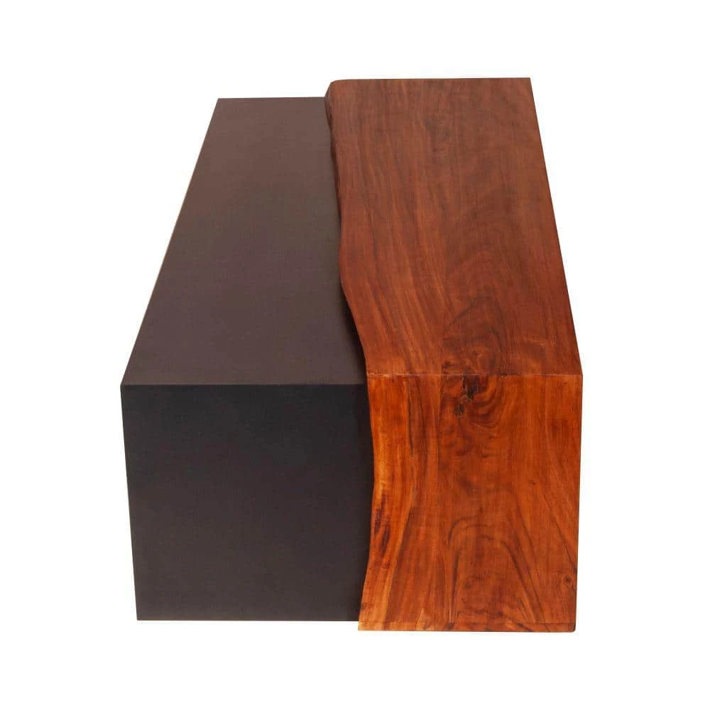 52.8 in. Oak Brown and Black Rectangle Acacia Wood Coffee Table with Horizontal Split Design and Live Edge by The Urban Port 6 52.8 in. Oak Brown and Black Rectangle Acacia Wood Coffee Table with Horizontal Split Design and Live Edge by The Urban Port - Image 6