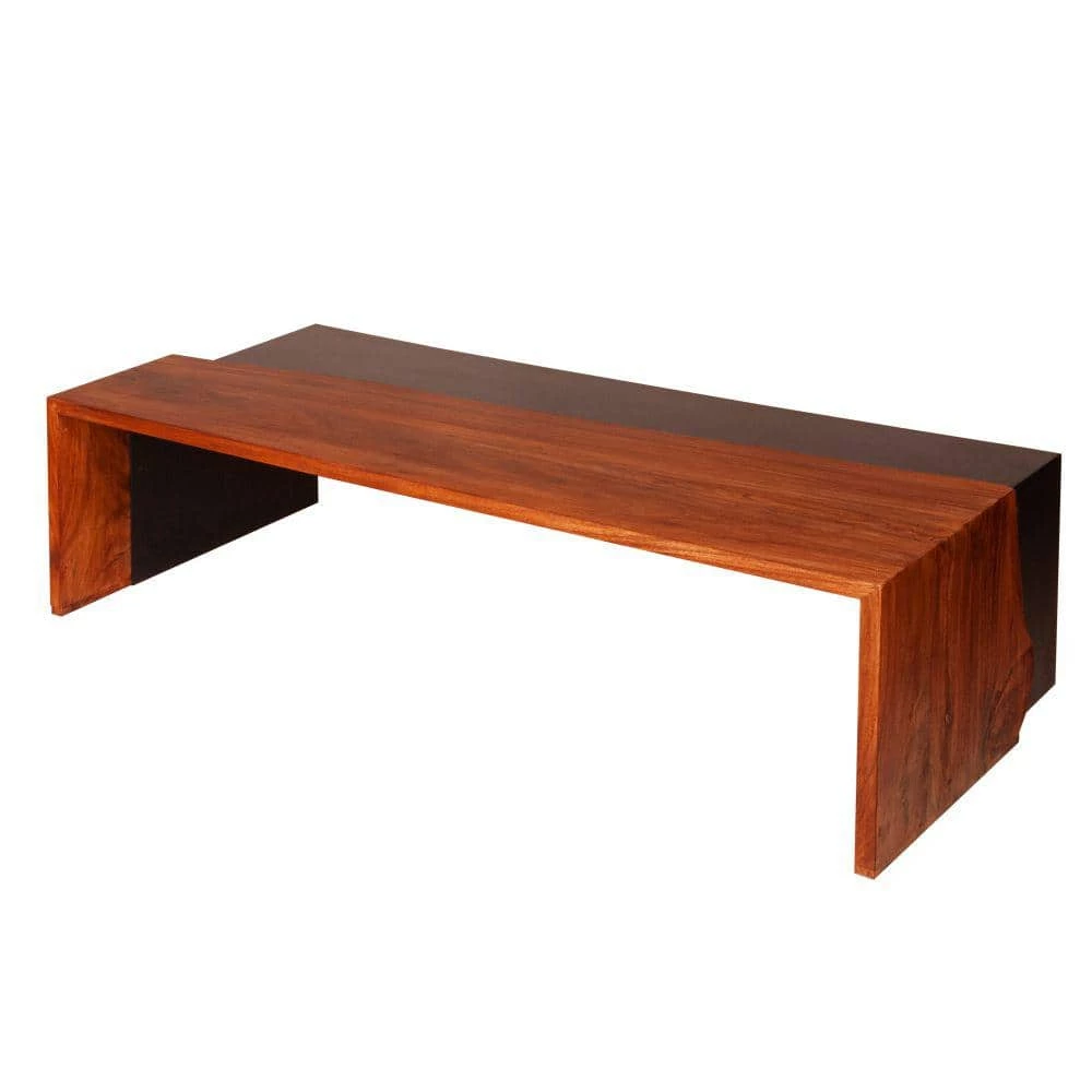 52.8 in. Oak Brown and Black Rectangle Acacia Wood Coffee Table with Horizontal Split Design and Live Edge by The Urban Port 2 52.8 in. Oak Brown and Black Rectangle Acacia Wood Coffee Table with Horizontal Split Design and Live Edge by The Urban Port - Image 2