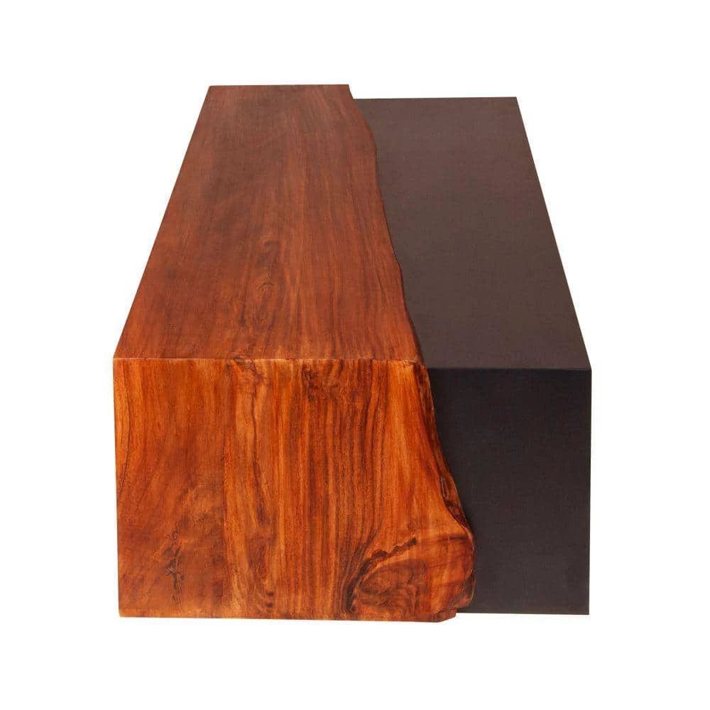 52.8 in. Oak Brown and Black Rectangle Acacia Wood Coffee Table with Horizontal Split Design and Live Edge by The Urban Port 10 52.8 in. Oak Brown and Black Rectangle Acacia Wood Coffee Table with Horizontal Split Design and Live Edge by The Urban Port - Image 10
