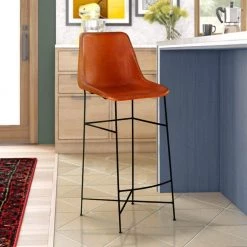 44 in. Tan Brown and Black Bar Chair with Leather Upholstery and Tubular Frame by The Urban Port -The Urban Port Sales tan brown and black the urban port bar stools upt 263267 31 1000