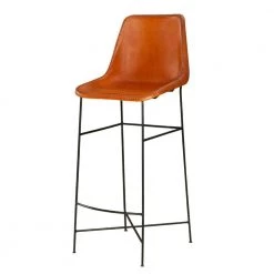 44 in. Tan Brown and Black Bar Chair with Leather Upholstery and Tubular Frame by The Urban Port