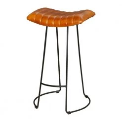 Industrial 30 in. Tan Brown and Black Barstool with Curved Leather Seat and Tubular Frame by The Urban Port
