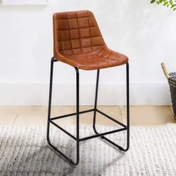 41 in. Tan Brown and Black Metal Frame Bar Stool with Square Tufted Genuine Leather Seat by The Urban Port -The Urban Port Sales tan brown and black the urban port bar stools upt 263781 31 1000