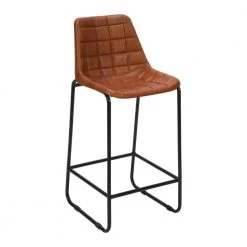 41 in. Tan Brown and Black Metal Frame Bar Stool with Square Tufted Genuine Leather Seat by The Urban Port
