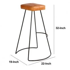 Modern 31.7 in. Tan Brown and Black Metal Frame Backless Bar Stool with Genuine Leather Seat and Button Tufted by The Urban Port -The Urban Port Sales tan brown and black the urban port bar stools upt 266370 44 1000