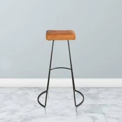 Modern 31.7 in. Tan Brown and Black Metal Frame Backless Bar Stool with Genuine Leather Seat and Button Tufted by The Urban Port -The Urban Port Sales tan brown and black the urban port bar stools upt 266370 fa 1000