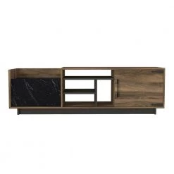 71 in. Walnut and Black Modern Wooden 4 Open Compartments and 2 Doors TV Console Cabinet by The Urban Port