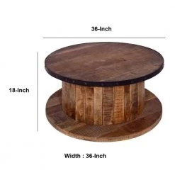 36 In. Walnut and Natural Brown Mango Wood Farmhouse Coffee Table with Rustic Plank Style Round Top and Base by The Urban Port -The Urban Port Sales walnut and natural brown the urban port coffee tables upt 272532 44 1000