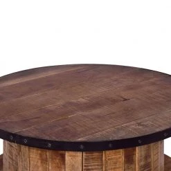 36 In. Walnut and Natural Brown Mango Wood Farmhouse Coffee Table with Rustic Plank Style Round Top and Base by The Urban Port -The Urban Port Sales walnut and natural brown the urban port coffee tables upt 272532 4f 1000