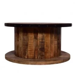 36 In. Walnut and Natural Brown Mango Wood Farmhouse Coffee Table with Rustic Plank Style Round Top and Base by The Urban Port -The Urban Port Sales walnut and natural brown the urban port coffee tables upt 272532 c3 1000