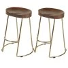 Ela 24 in. Walnut Brown and Gold Backless Metal Frame Counter Height Stool with Mango Wood Seat ( Set of 2) by The Urban Port