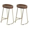Ela 30 in. Walnut Brown and Gold Backless Metal Frame Bar Stool with Mango Wood Seat (Set of 2) by The Urban Port