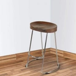 Ela 30 in. Walnut Brown and Silver Backless Metal Frame Bar Stool with Mango Wood Seat ( Set of 2) by The Urban Port -The Urban Port Sales walnut brown and silver the urban port bar stools upt 263791 2 76 1000