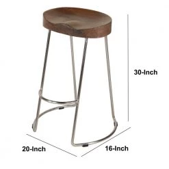 Ela 30 in. Walnut Brown and Silver Backless Metal Frame Bar Stool with Mango Wood Seat ( Set of 2) by The Urban Port -The Urban Port Sales walnut brown and silver the urban port bar stools upt 263791 2 fa 1000