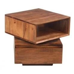 18 in. W Walnut Brown Rectangle Wooden Side Table with Rotatable Cubby and 1-Drawer by The Urban Port