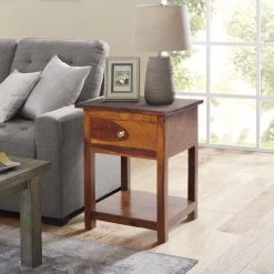 15.3 in. Walnut Brown 1 Drawer Open Shelf Acacia Wood Rectangular End Side Table by The Urban Port 17 15.3 in. Walnut Brown 1 Drawer Open Shelf Acacia Wood Rectangular End Side Table by The Urban Port -The Urban Port Sales walnut brown the urban port end side tables upt 266376 31 1000