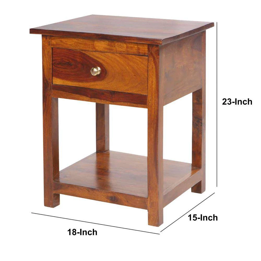 15.3 in. Walnut Brown 1 Drawer Open Shelf Acacia Wood Rectangular End Side Table by The Urban Port 6 15.3 in. Walnut Brown 1 Drawer Open Shelf Acacia Wood Rectangular End Side Table by The Urban Port - Image 6
