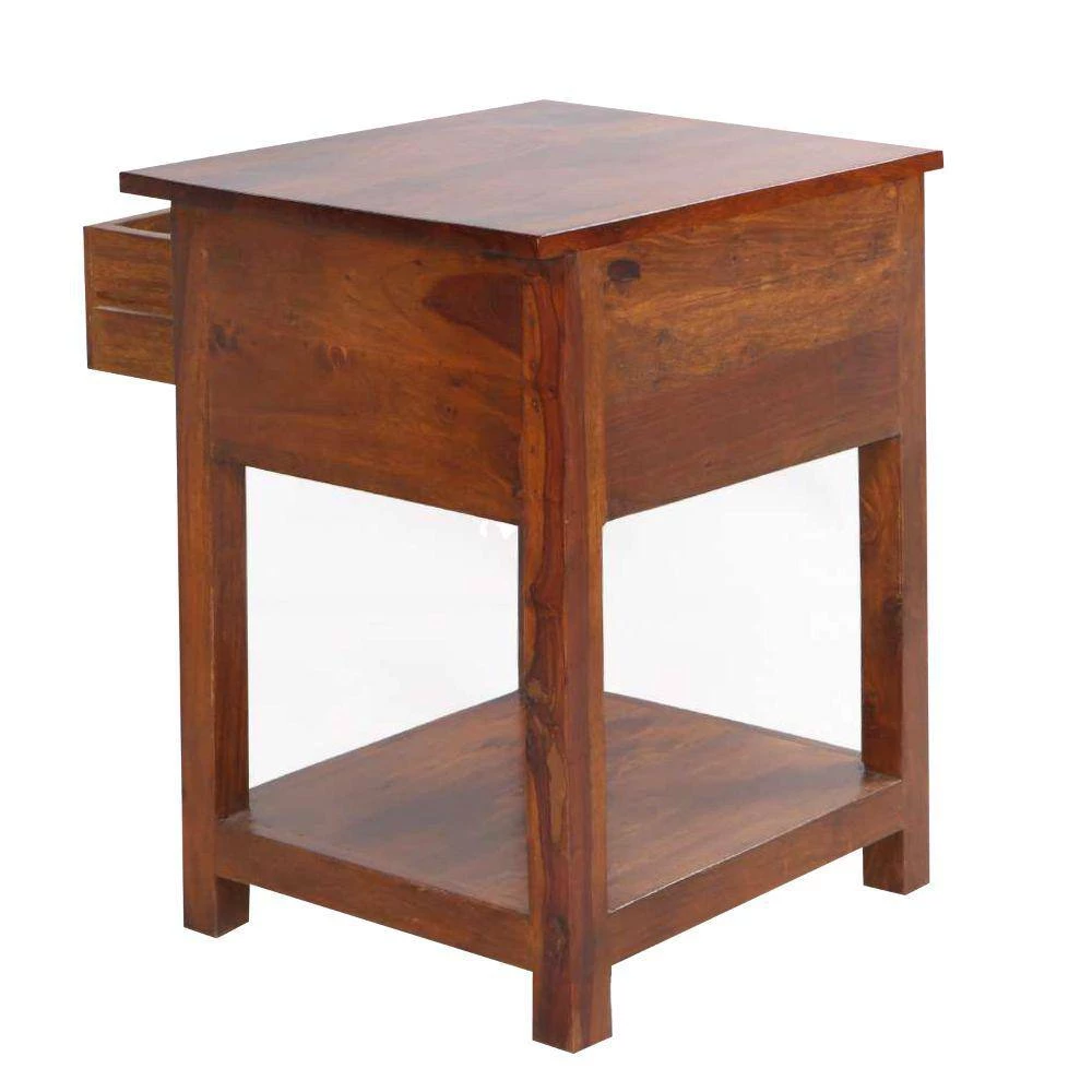 15.3 in. Walnut Brown 1 Drawer Open Shelf Acacia Wood Rectangular End Side Table by The Urban Port 4 15.3 in. Walnut Brown 1 Drawer Open Shelf Acacia Wood Rectangular End Side Table by The Urban Port - Image 4