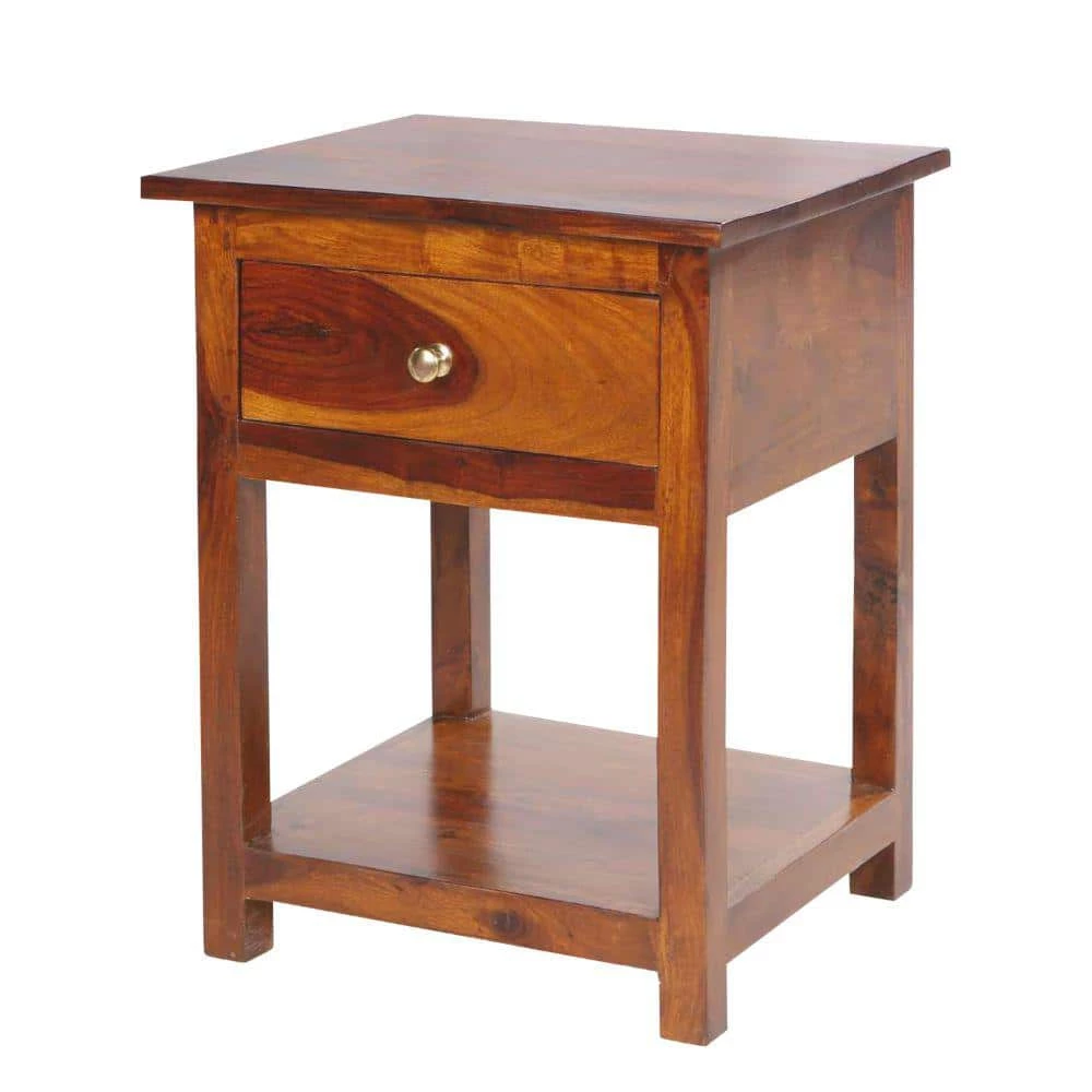 15.3 in. Walnut Brown 1 Drawer Open Shelf Acacia Wood Rectangular End Side Table by The Urban Port 1 15.3 in. Walnut Brown 1 Drawer Open Shelf Acacia Wood Rectangular End Side Table by The Urban Port