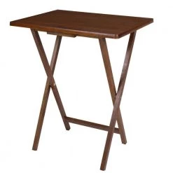 Coi 19 in. Walnut Brown Rectangular Handcrafted Rubberwood TV Tray Side End Table with Folding X Shape Frame by The Urban Port