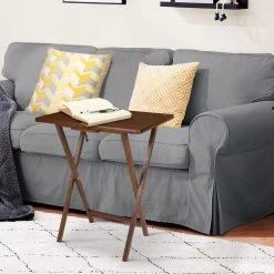 Coi 19 in. Walnut Brown Rectangular Handcrafted Rubberwood TV Tray Side End Table with Folding X Shape Frame by The Urban Port -The Urban Port Sales walnut brown the urban port end side tables upt 266382 66 1000