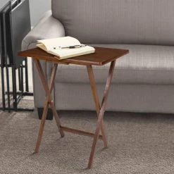 Coi 19 in. Walnut Brown Rectangular Handcrafted Rubberwood TV Tray Side End Table with Folding X Shape Frame by The Urban Port -The Urban Port Sales walnut brown the urban port end side tables upt 266382 76 1000