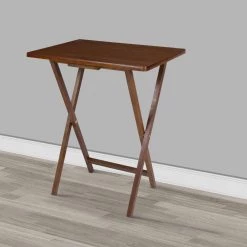 Coi 19 in. Walnut Brown Rectangular Handcrafted Rubberwood TV Tray Side End Table with Folding X Shape Frame by The Urban Port -The Urban Port Sales walnut brown the urban port end side tables upt 266382 fa 1000