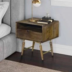 1-Drawer Walnut Brown Traditional Bedside Table with Angled Legs 20.5 in. H x 18.9 in. W x 16.9 in. D by The Urban Port -The Urban Port Sales walnut brown the urban port nightstands upt 242820 1d 1000